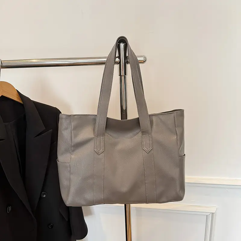 Korean Style Soft Leather Tote Bag Large Capacity Brown — feature 28