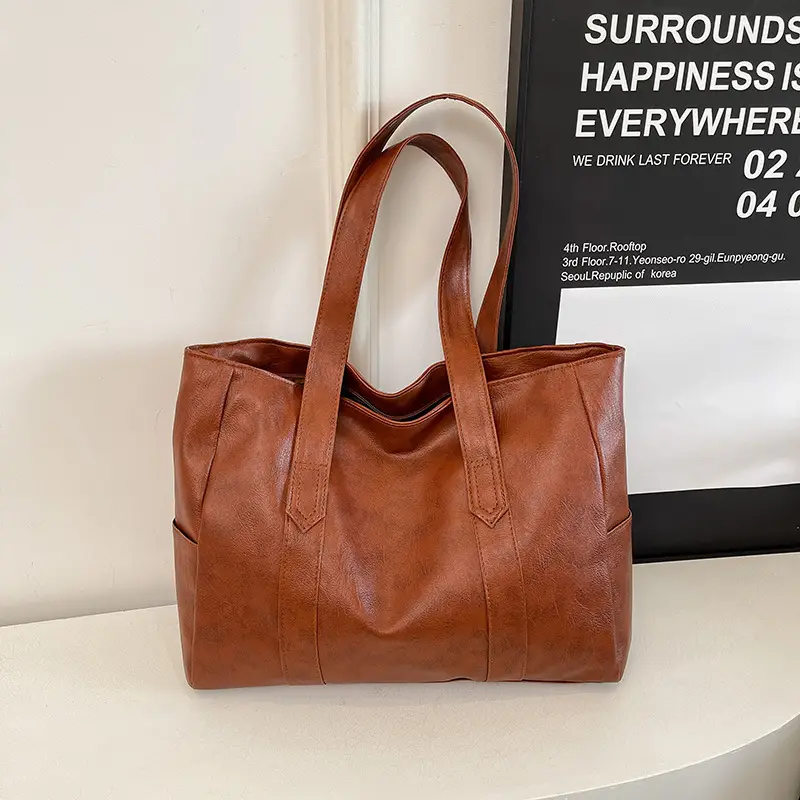 Korean Style Soft Leather Tote Bag Large Capacity Brown — feature 31