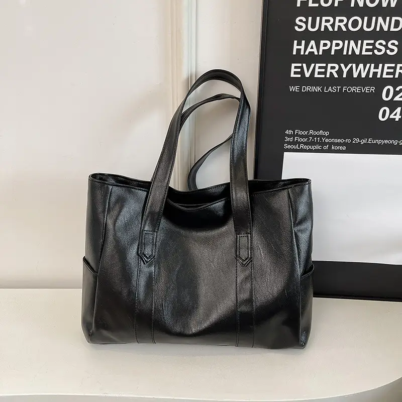 Korean Style Soft Leather Tote Bag Large Capacity Brown — feature 32
