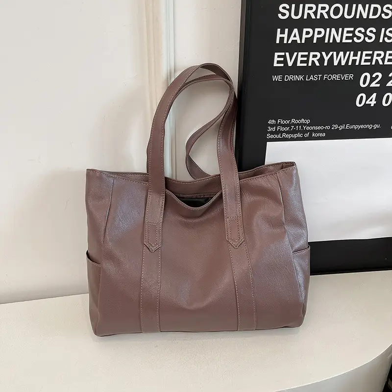 Korean Style Soft Leather Tote Bag Large Capacity Brown — feature 35