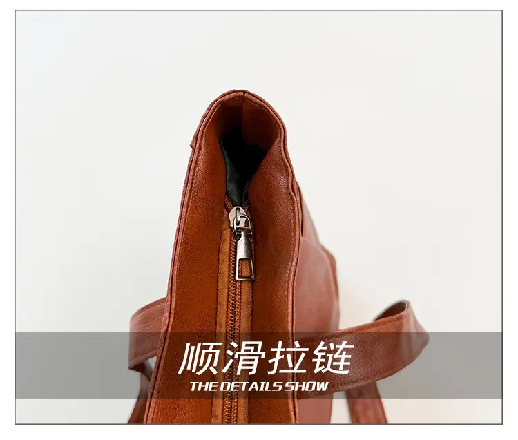 Korean Style Soft Leather Tote Bag Large Capacity Brown — feature 7