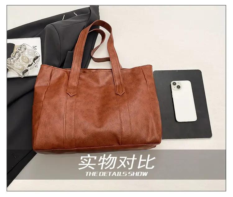 Korean Style Soft Leather Tote Bag Large Capacity Brown — feature 8