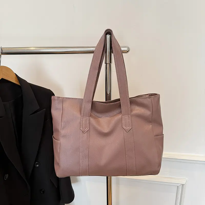 Korean Style Soft Leather Tote Bag Large Capacity Brown - Image 2