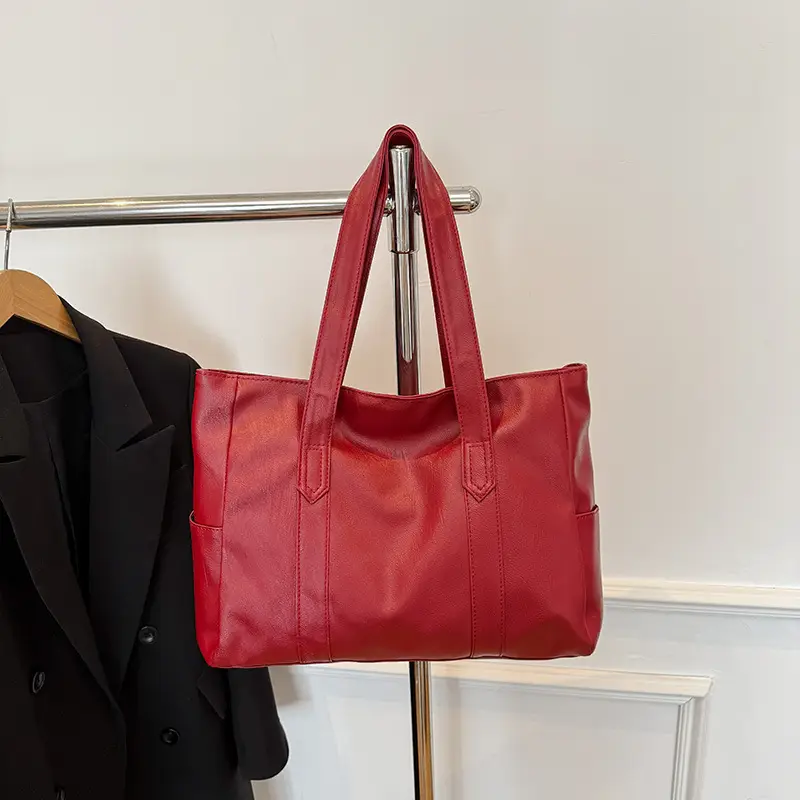 Korean Style Soft Leather Tote Bag Large Capacity Brown - Image 3