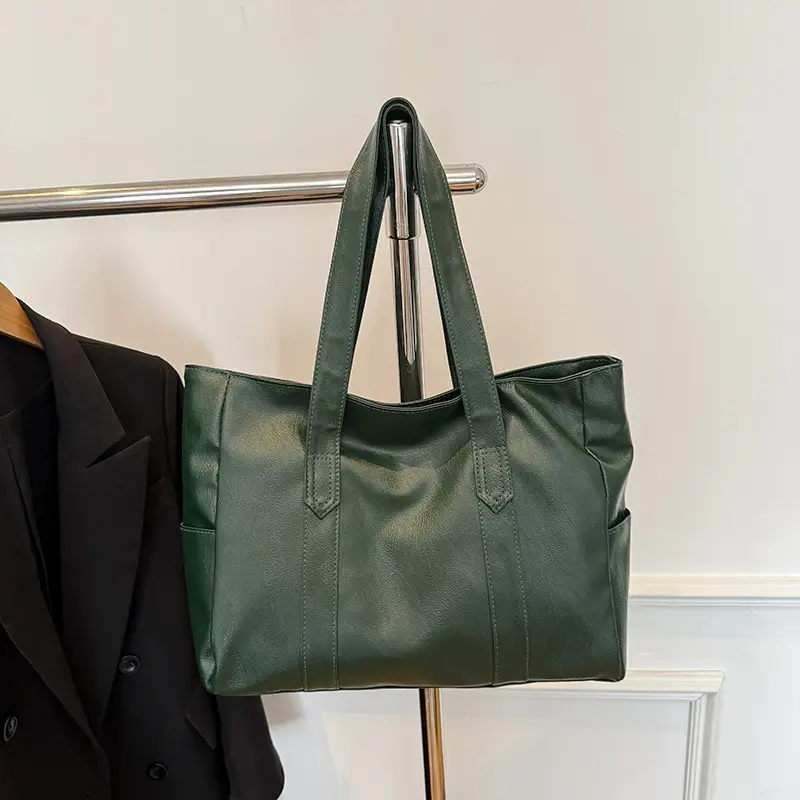 Korean Style Soft Leather Tote Bag Large Capacity Brown - Image 5