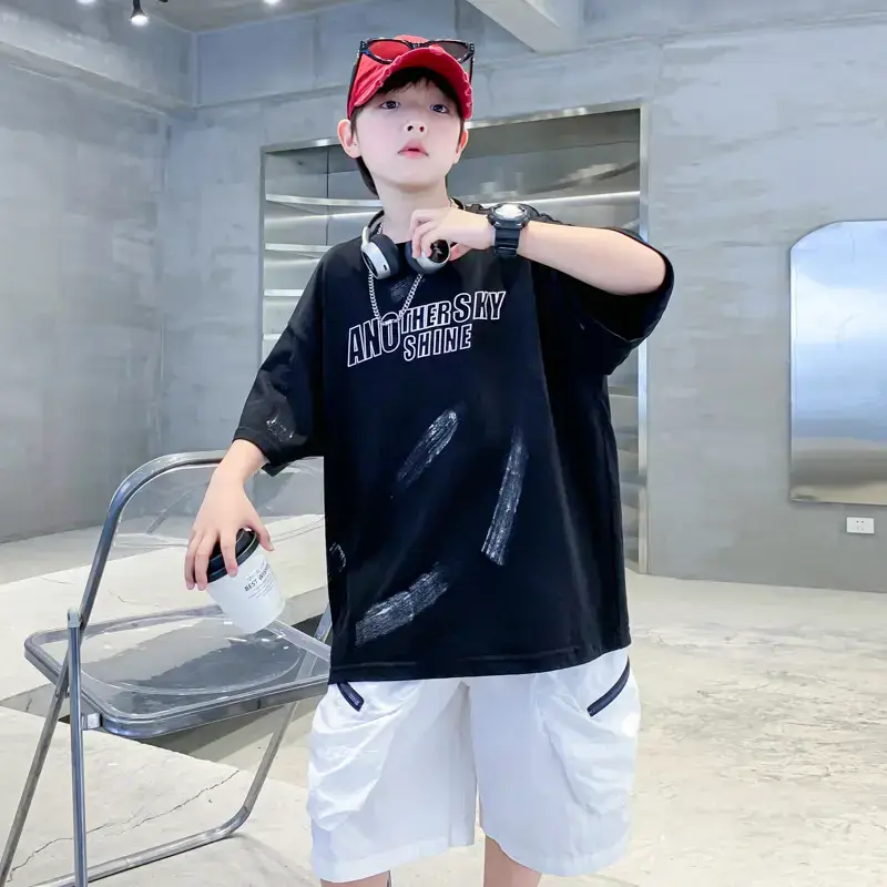 Boys Black Cotton Loose T-Shirt 2026 Summer - Image 4