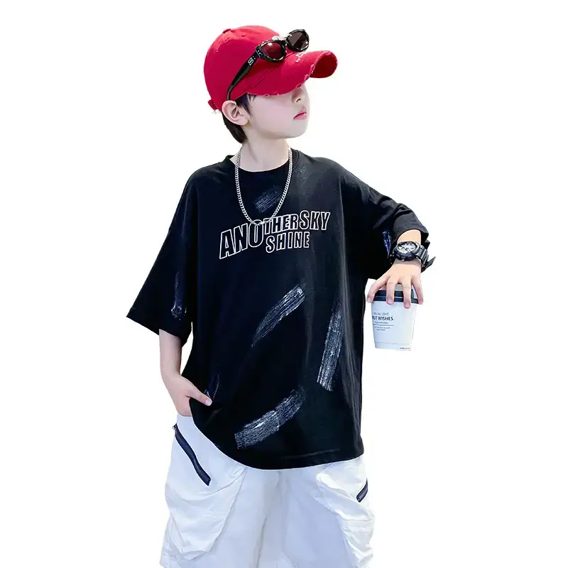 Boys Black Cotton Loose T-Shirt 2026 Summer - Image 6