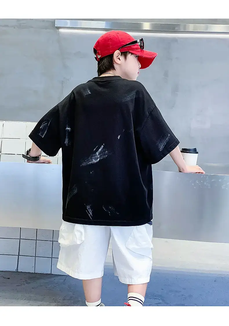 Boys Black Cotton Loose T-Shirt 2026 Summer — feature 10