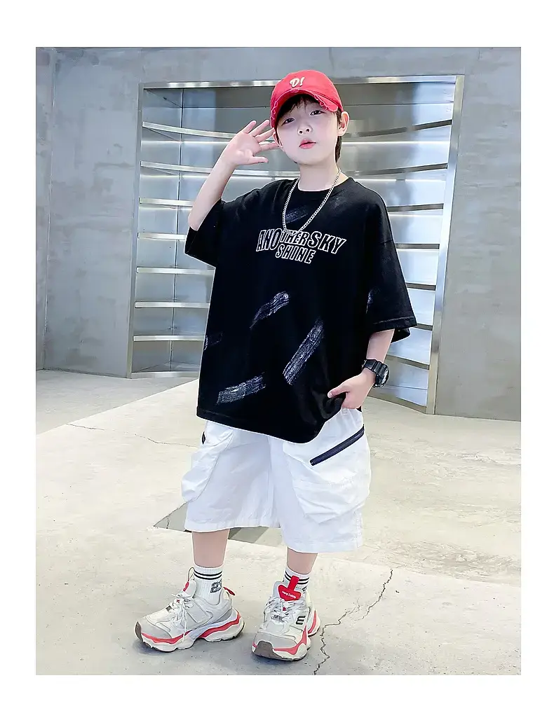 Boys Black Cotton Loose T-Shirt 2026 Summer — feature 11