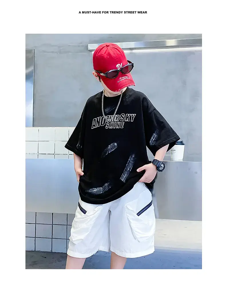 Boys Black Cotton Loose T-Shirt 2026 Summer — feature 2