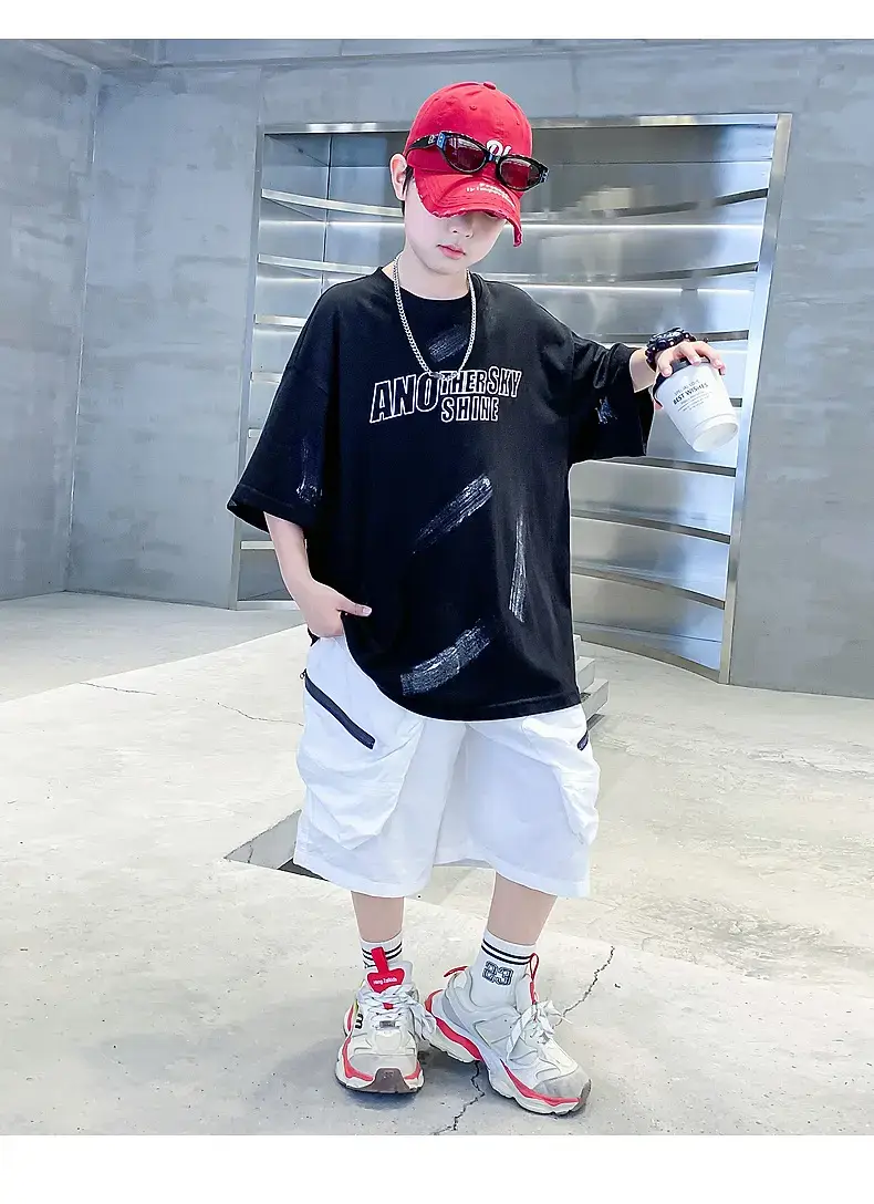 Boys Black Cotton Loose T-Shirt 2026 Summer — feature 8