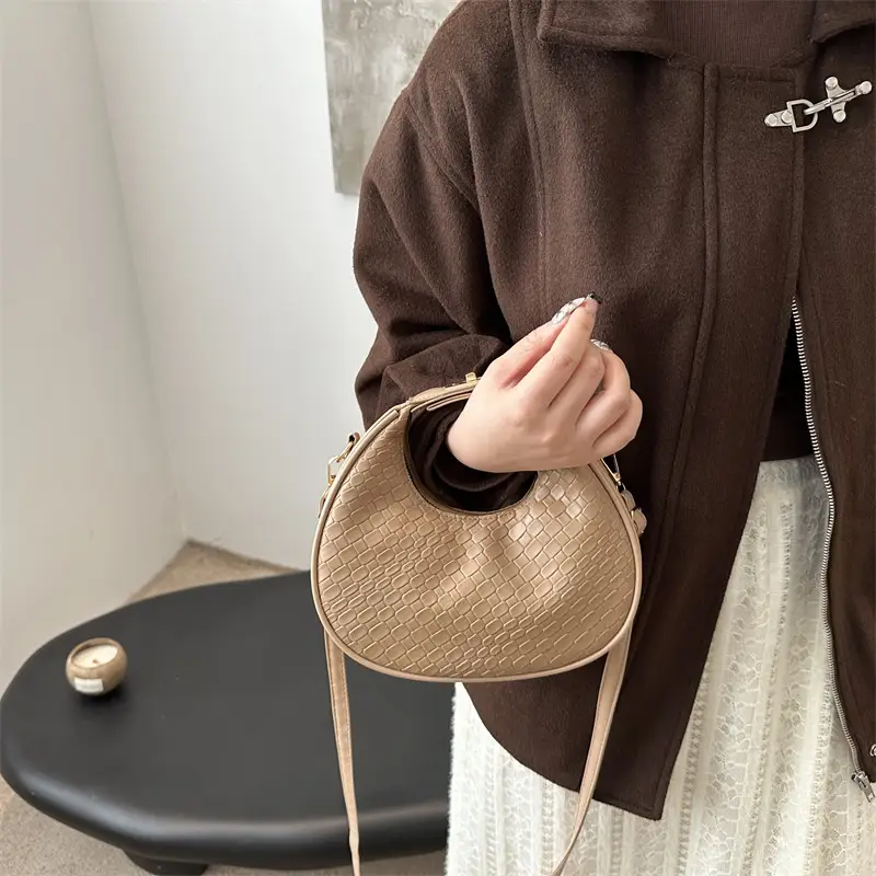 Crescent Bag for Women Brown Leather Shoulder Crossbody - Image 6