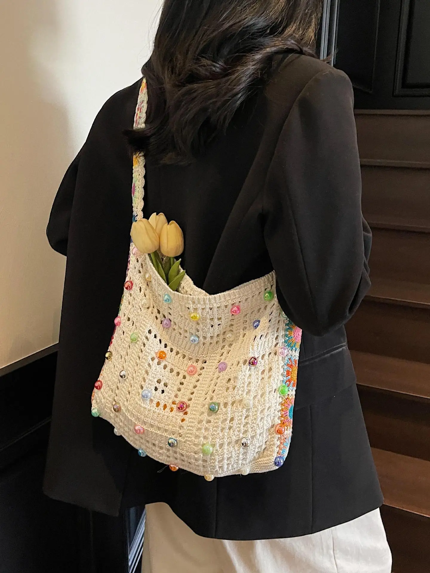 Summer Knitted Cut Out Woven Bag for Women Large Capacity - Image 6