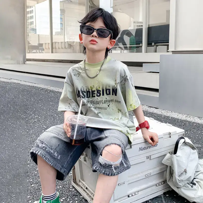 Boys Summer Korean Fan Pi Handsome Gradient Short-sleeved T-shirt 2025 New - Image 4