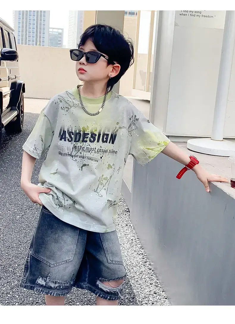 Boys Summer Korean Fan Pi Handsome Gradient Short-sleeved T-shirt 2025 New — feature 8