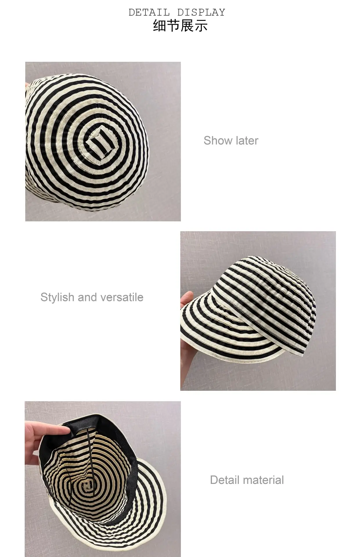 Striped Foldable Sun Hat for Women Wide Bristle — feature 4