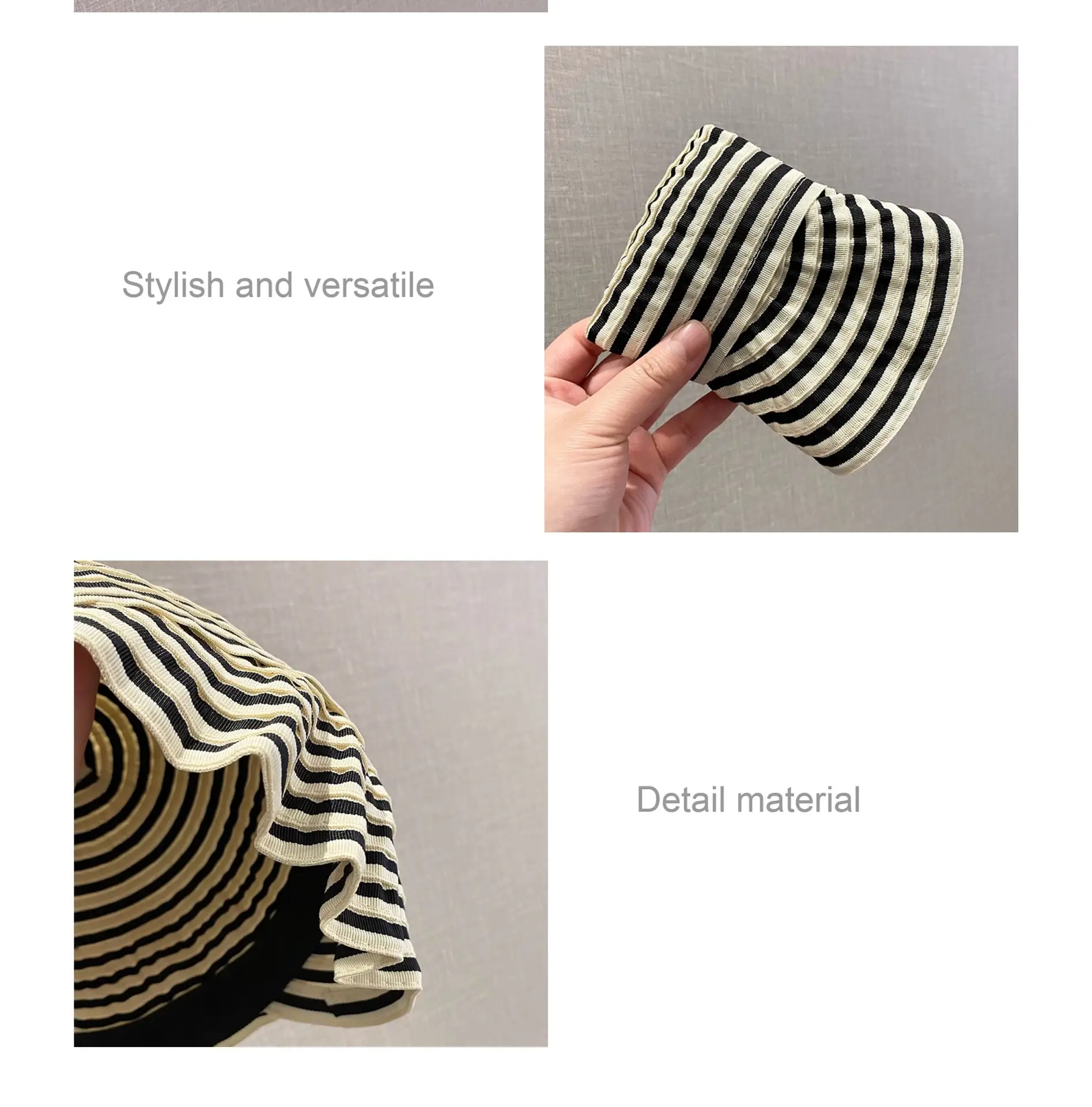 Striped Foldable Sun Hat for Women Wide Bristle — feature 5