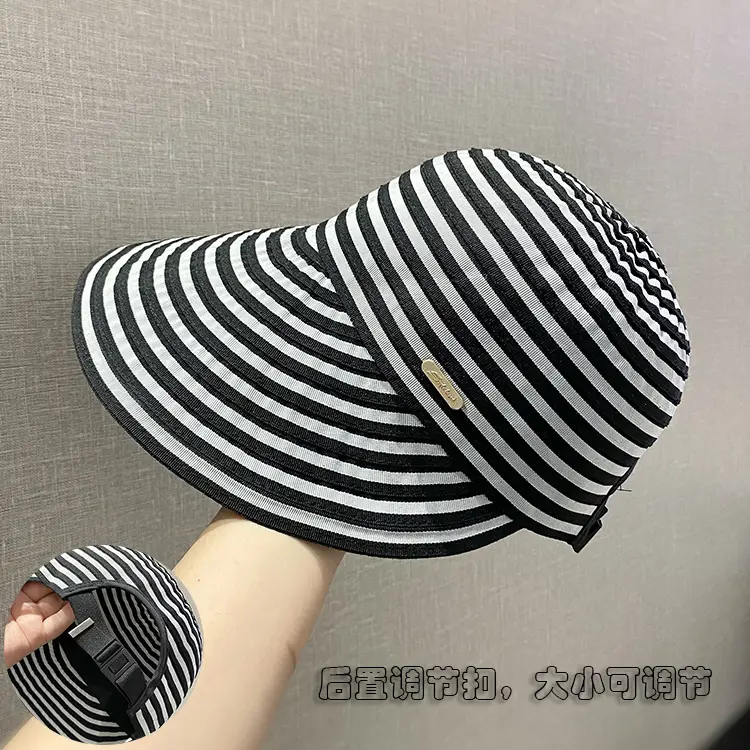 Striped Foldable Sun Hat for Women Wide Bristle - Image 2