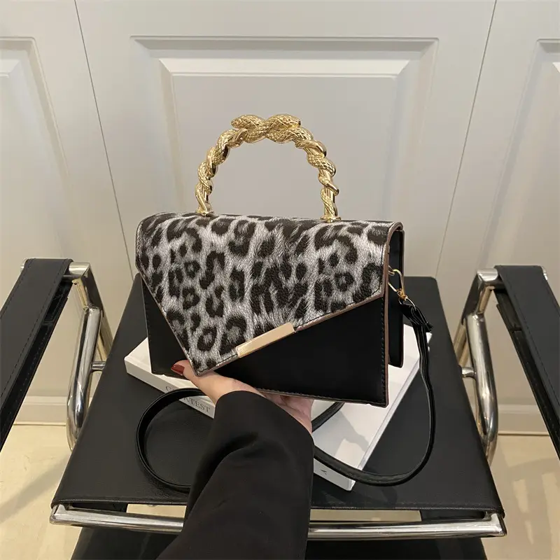 Leopard Print Shoulder Bag with Chain Handle Brown - Image 7