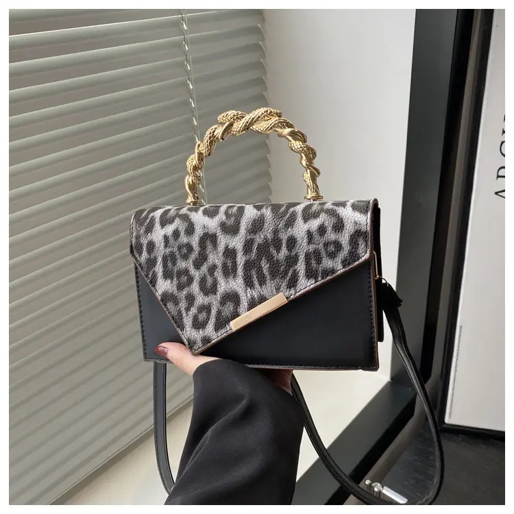 Leopard Print Shoulder Bag with Chain Handle Brown — feature 24