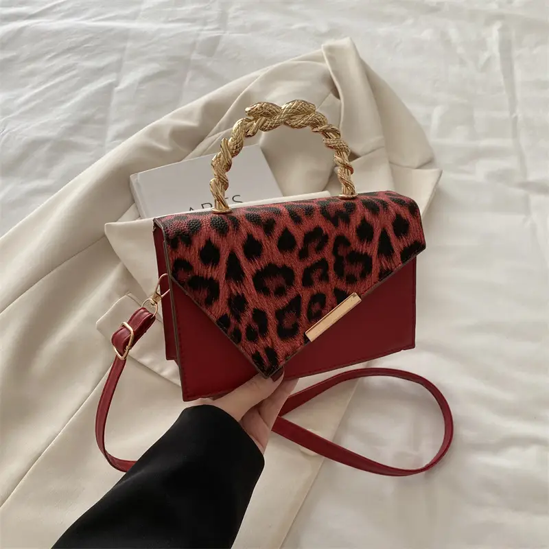 Leopard Print Shoulder Bag with Chain Handle Brown - Image 2