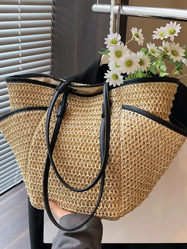 Large Straw Women's Shoulder Bag Lazy Style Beach Bag