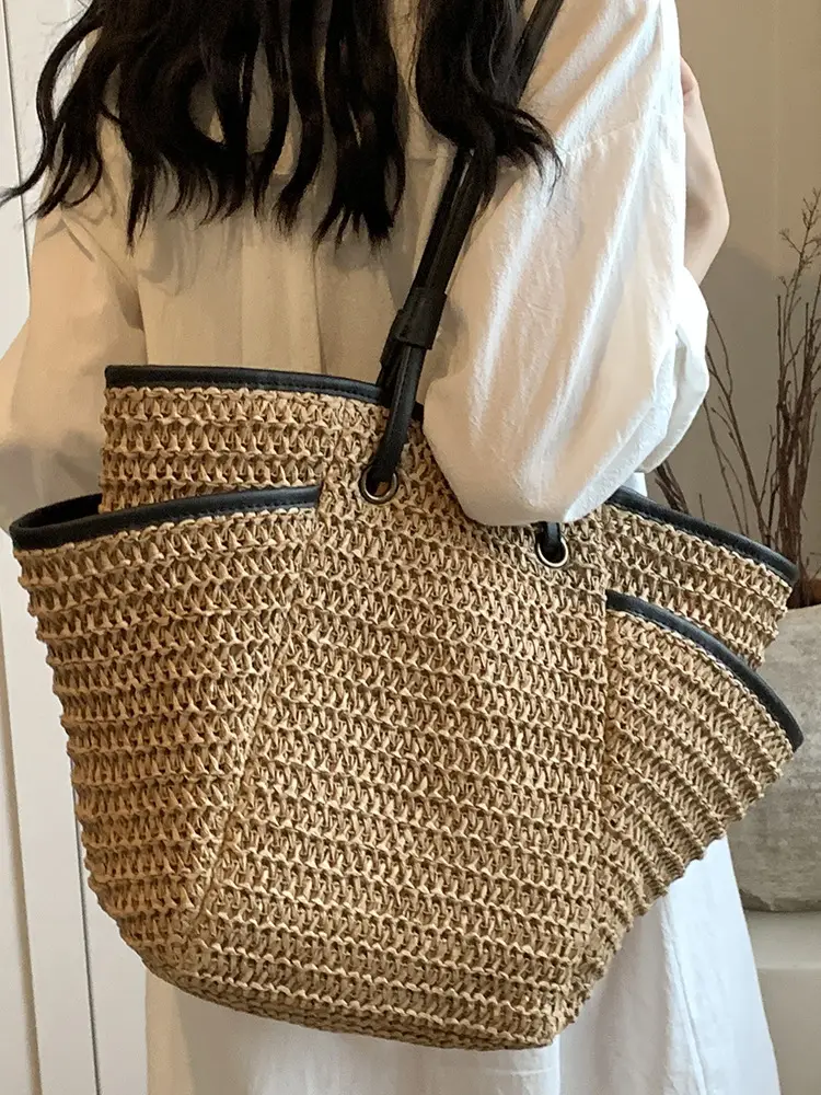 Large Straw Women's Shoulder Bag Lazy Style Beach Bag