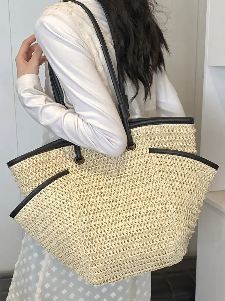Large Straw Women's Shoulder Bag Lazy Style Beach Bag