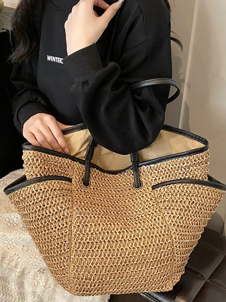 Large Straw Women's Shoulder Bag Lazy Style Beach Bag