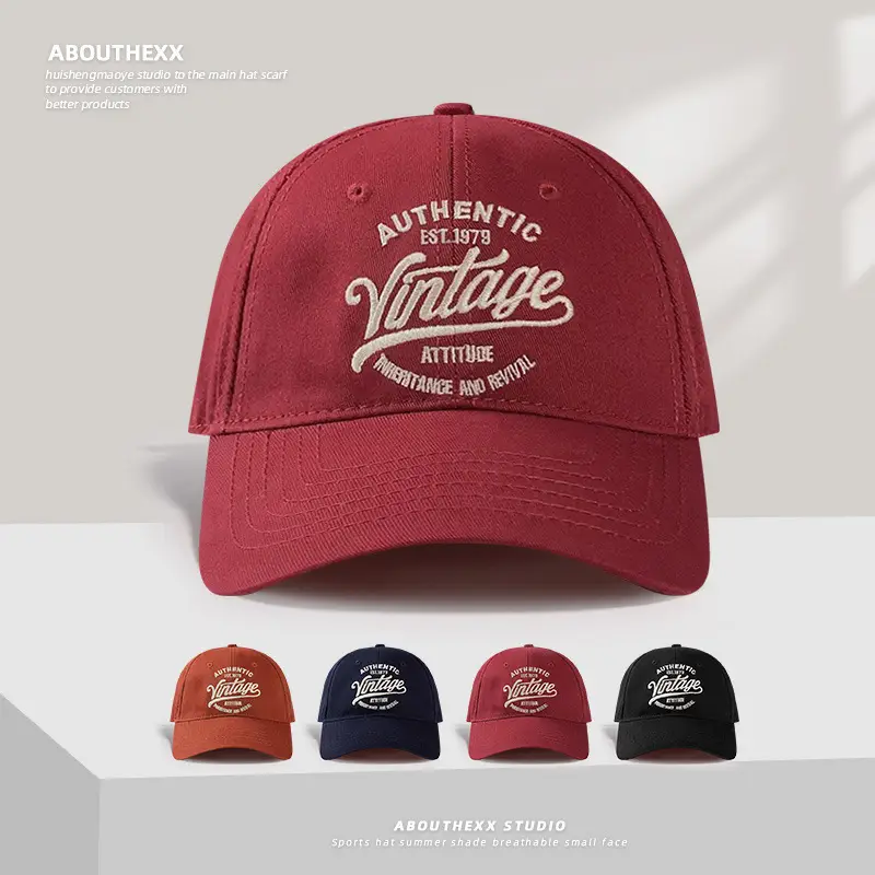 American Retro Embroidery Cap Red Vintage Style
