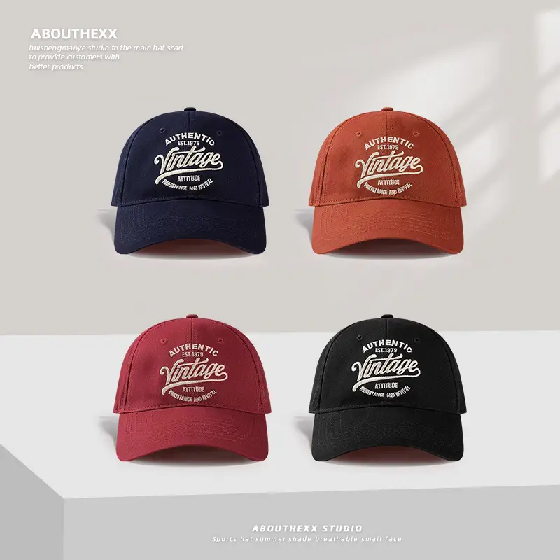 American Retro Embroidery Cap Red Vintage Style