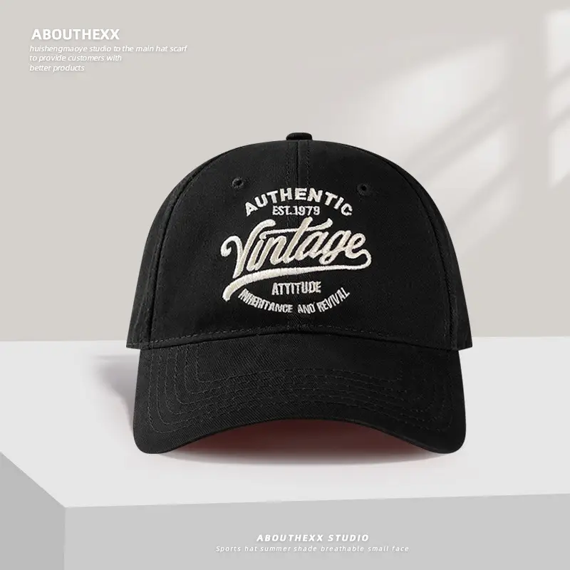 American Retro Embroidery Cap Red Vintage Style