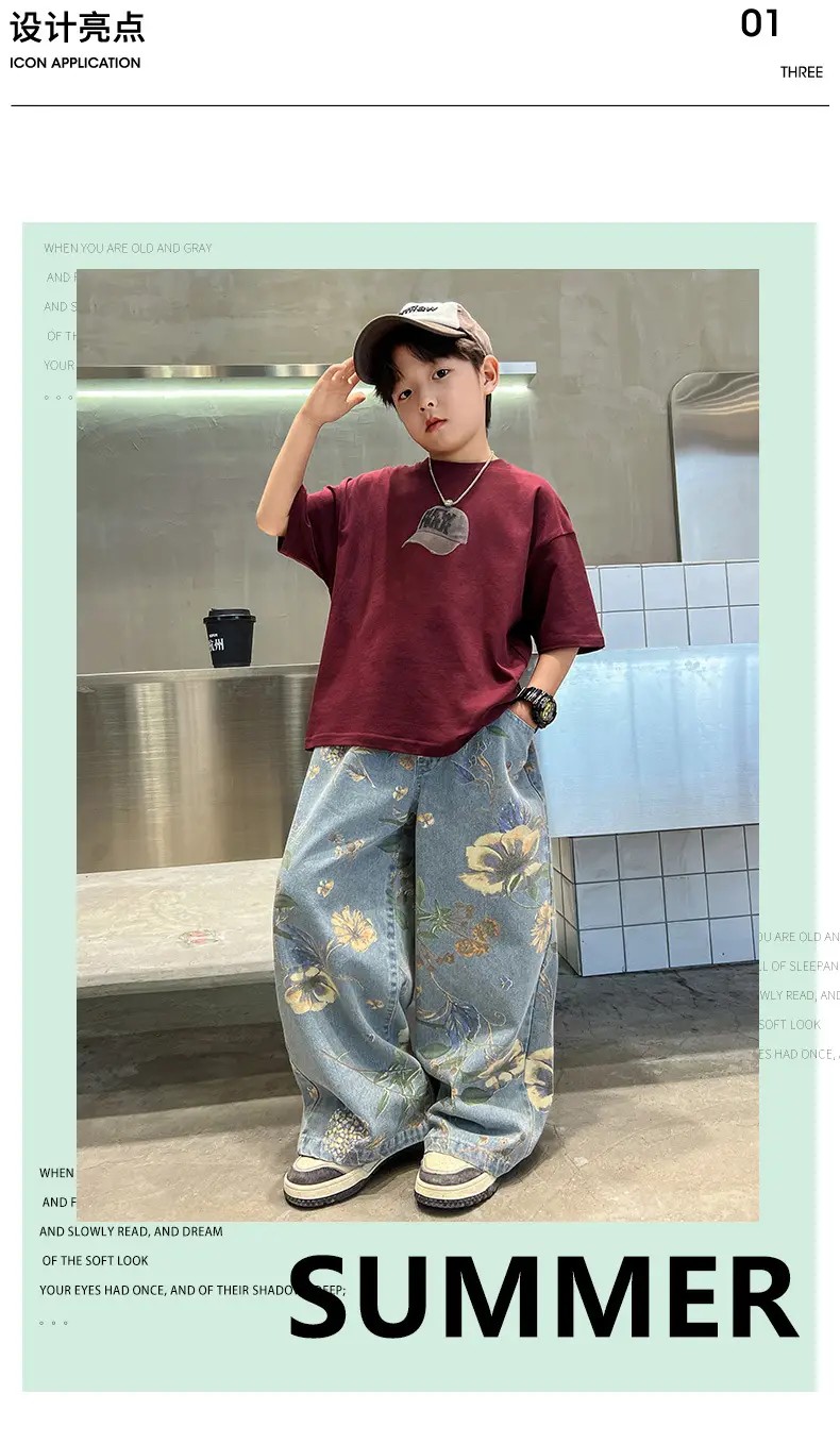Boys Printed T-Shirt & Floral Jeans 2-Piece Set — feature 3