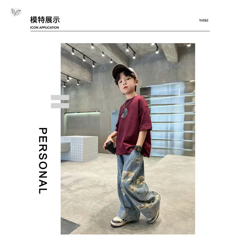 Boys Printed T-Shirt & Floral Jeans 2-Piece Set — feature 7