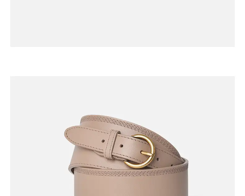 Women's Beige Genuine Leather Belt with Gold Buckle — feature 12