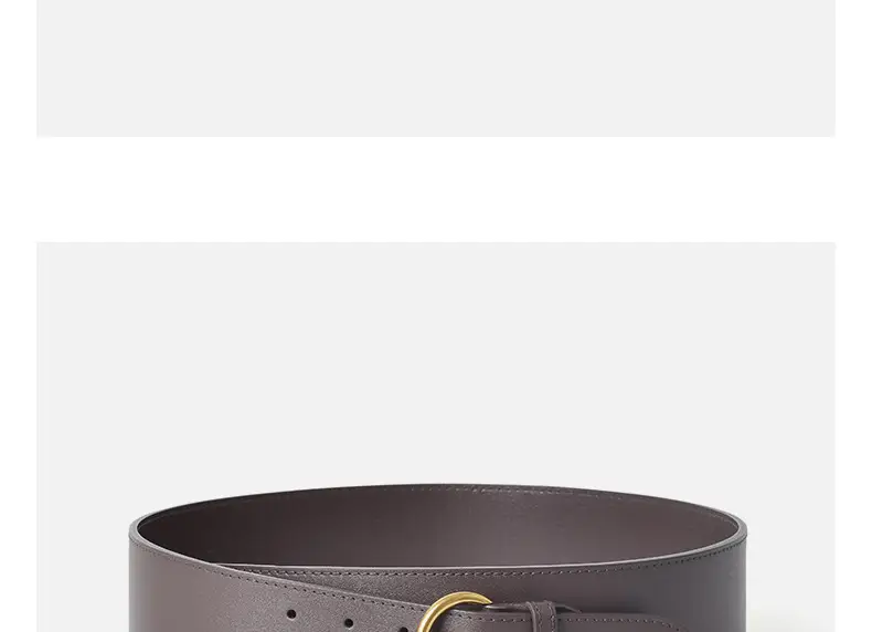 Women's Beige Genuine Leather Belt with Gold Buckle — feature 14