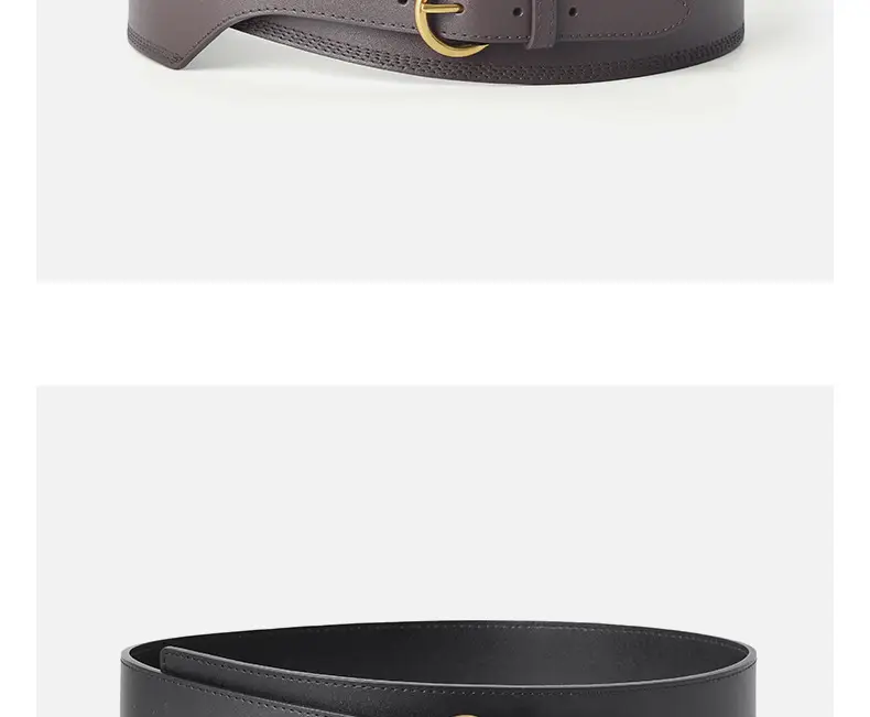 Women's Beige Genuine Leather Belt with Gold Buckle — feature 15