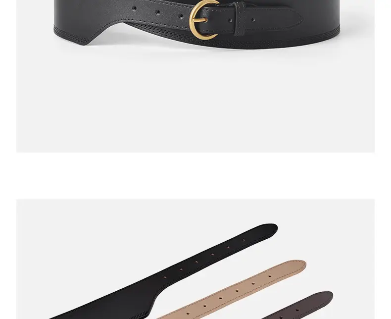 Women's Beige Genuine Leather Belt with Gold Buckle — feature 16