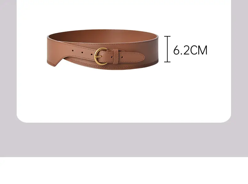 Women's Beige Genuine Leather Belt with Gold Buckle — feature 4