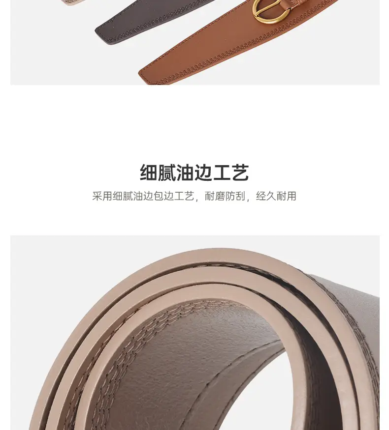 Women's Beige Genuine Leather Belt with Gold Buckle — feature 8