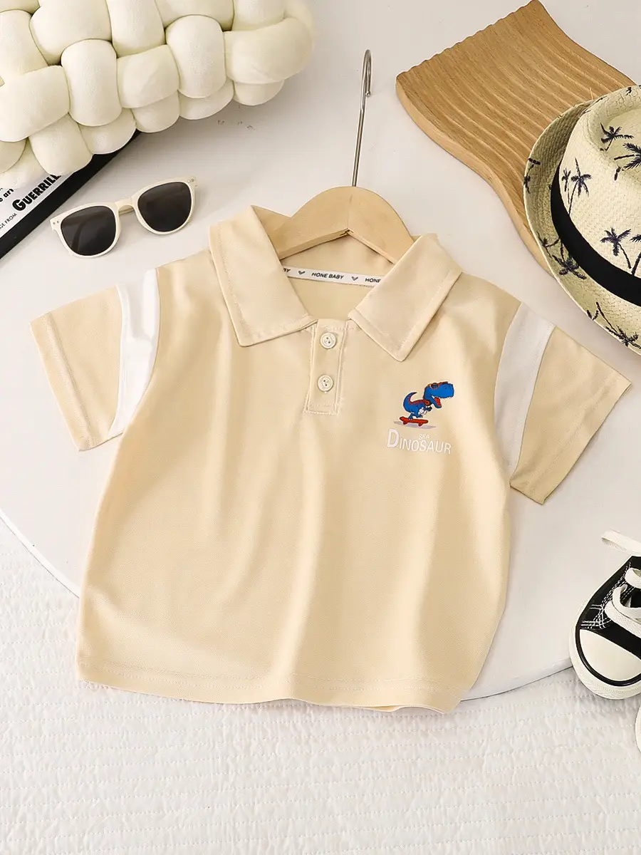 Boys Polo T-Shirt White Green Dinosaur Print 2025 - Image 2