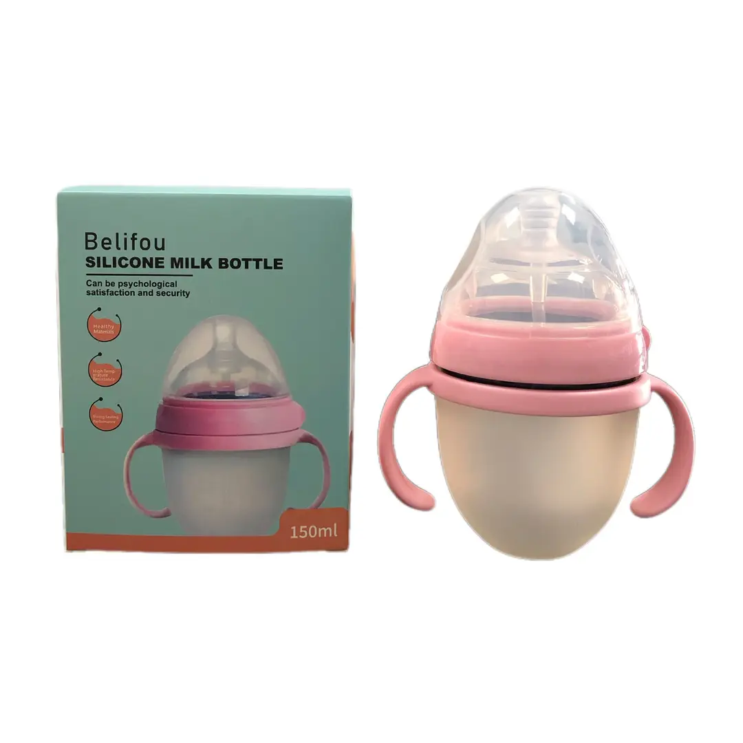 Baby Silicone Bottle with Handle, Anti-Choking, Anti-Colic, Baby Weaning Artifact, Breast Milk Real-Feel Bottle, Mother and Baby Supplies