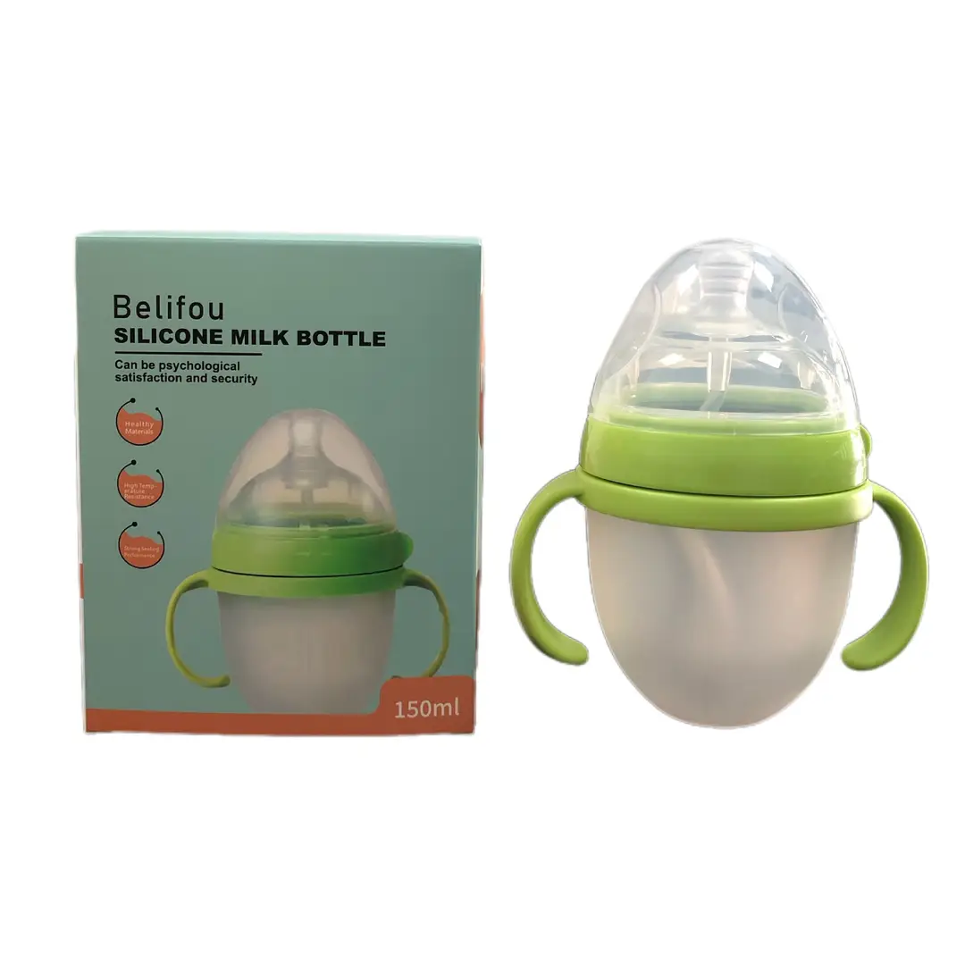 Baby Silicone Bottle with Handle, Anti-Choking, Anti-Colic, Baby Weaning Artifact, Breast Milk Real-Feel Bottle, Mother and Baby Supplies