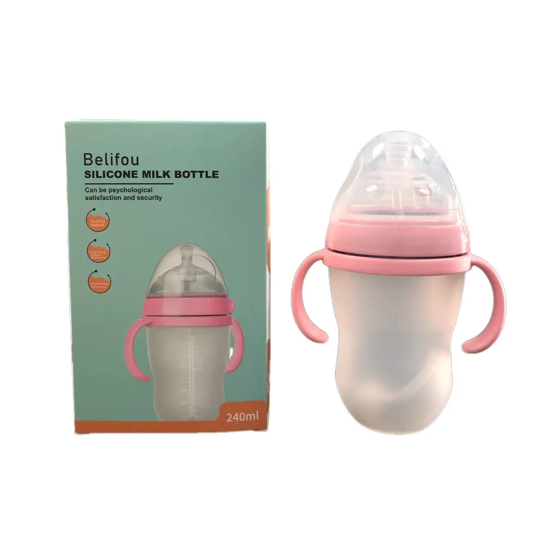 Baby Silicone Bottle with Handle, Anti-Choking, Anti-Colic, Baby Weaning Artifact, Breast Milk Real-Feel Bottle, Mother and Baby Supplies