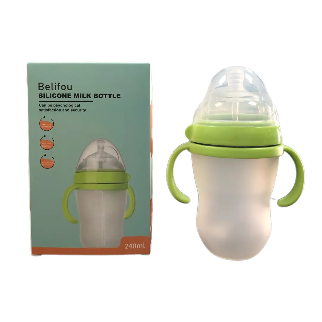 Baby Silicone Bottle with Handle, Anti-Choking, Anti-Colic, Baby Weaning Artifact, Breast Milk Real-Feel Bottle, Mother and Baby Supplies