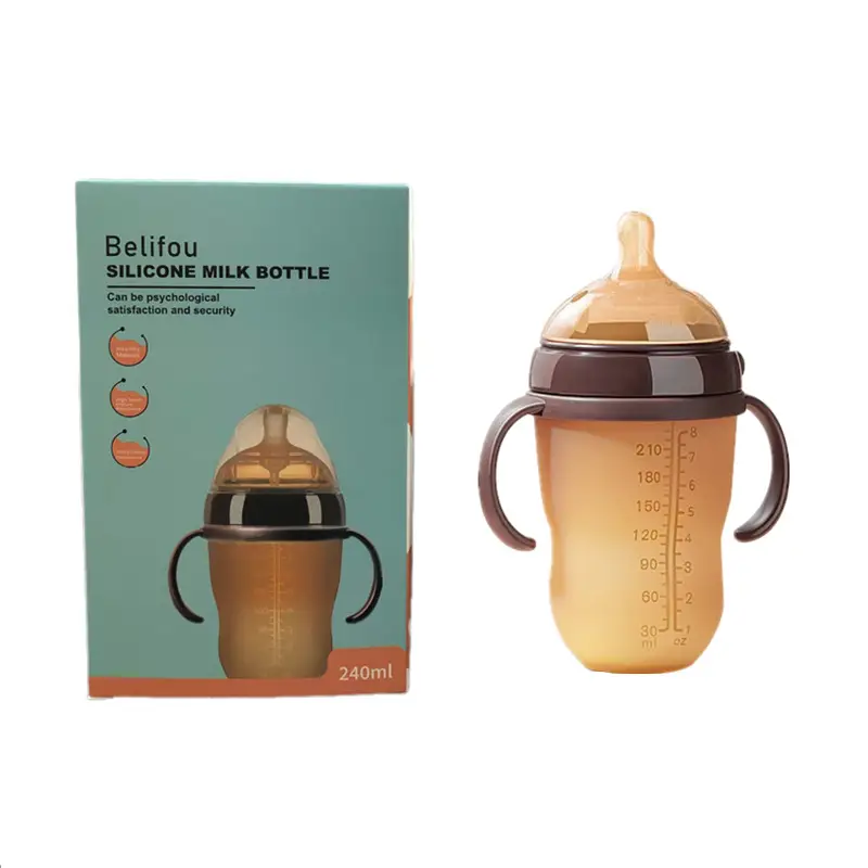 Baby Silicone Bottle with Handle, Anti-Choking, Anti-Colic, Baby Weaning Artifact, Breast Milk Real-Feel Bottle, Mother and Baby Supplies