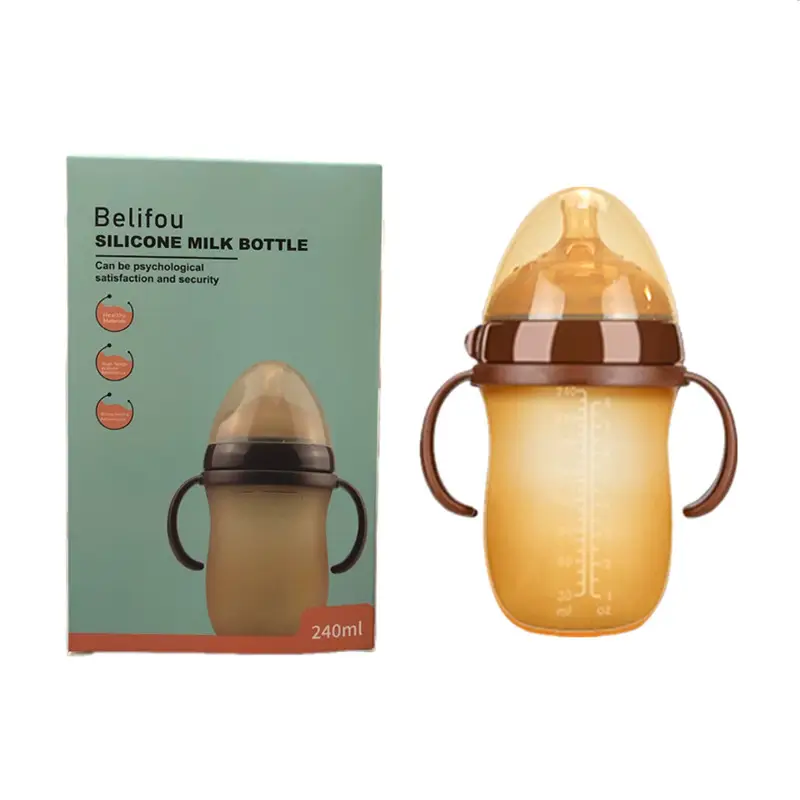 Baby Silicone Bottle with Handle, Anti-Choking, Anti-Colic, Baby Weaning Artifact, Breast Milk Real-Feel Bottle, Mother and Baby Supplies