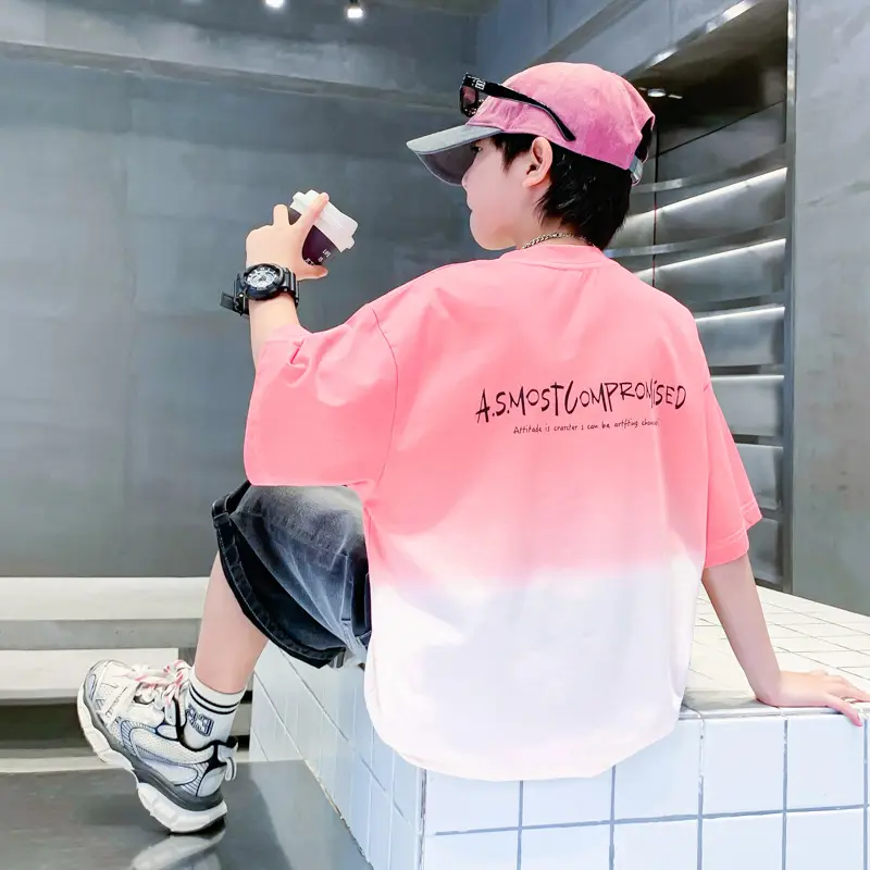 Boys Summer Korean Style Gradient T-Shirt 2026