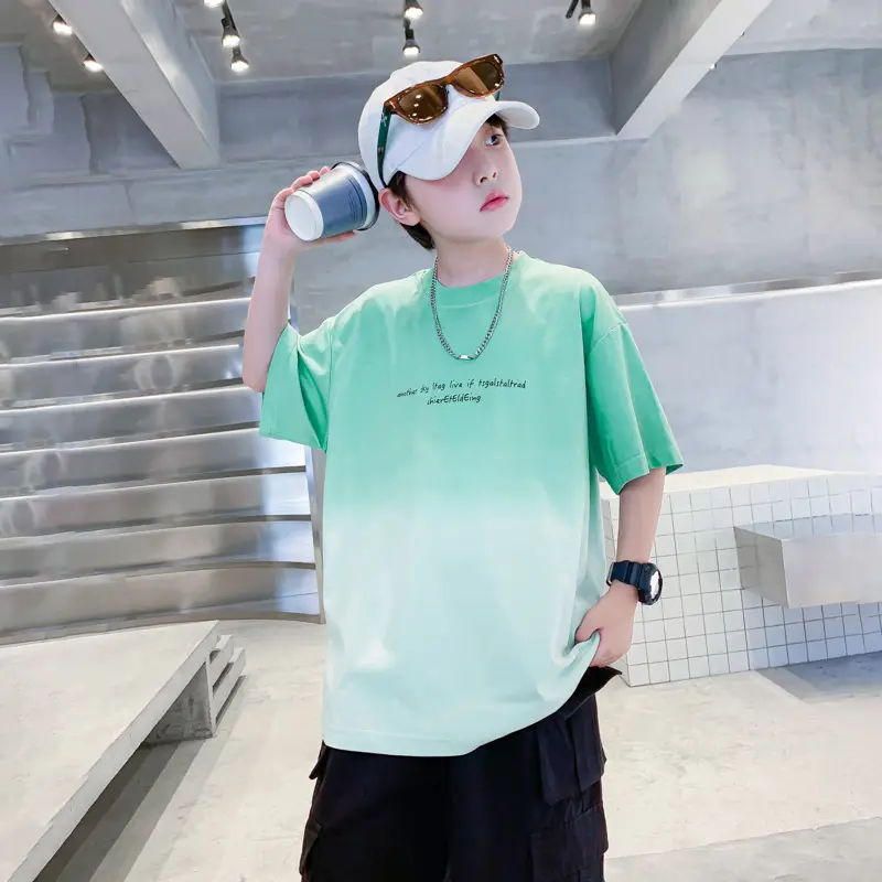 Boys Summer Korean Style Gradient T-Shirt 2026