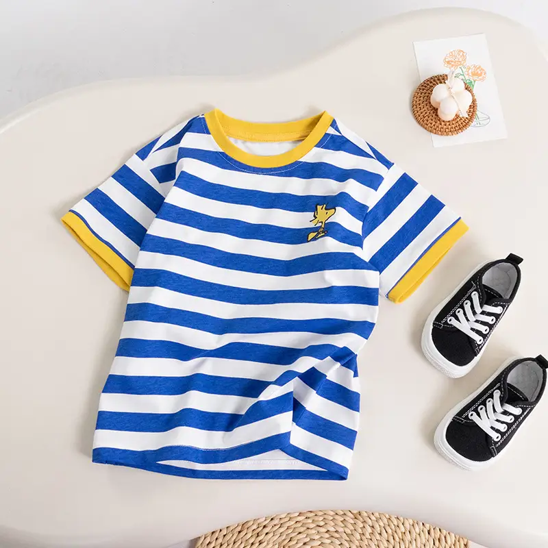 Boys Striped T-Shirt Blue Yellow Round Neck